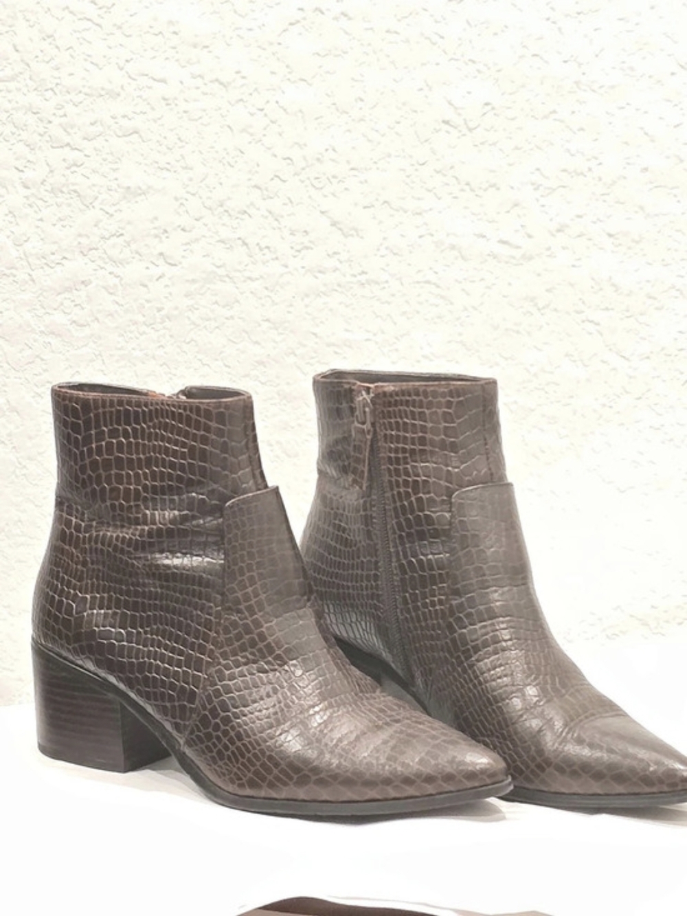 Marc Fisher Alfie Block Heel Leather Ankle Bootie Brown